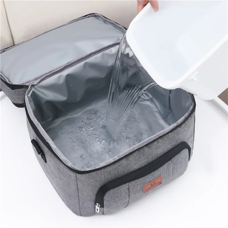 Double Layer Insulated Lunch Bag for Women Men Large Capacity Thermal Picnic Box with Shoulder Strap Zipper Meal Cooler Pouch