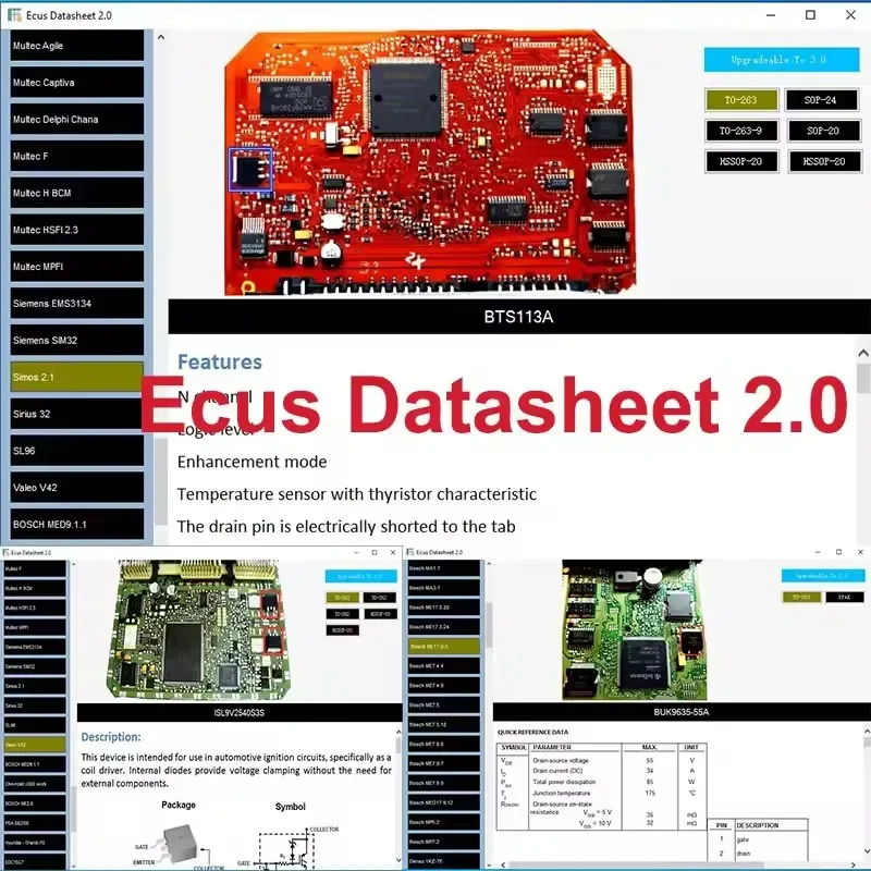 برنامج إصلاح ECUS Datasheet 2.0 ECU مع مكونات إلكترونية للسيارة PCB Schematics ومعلومات إضافية للسيارات R