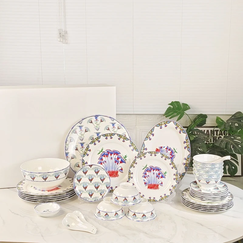 Lotus series 41 pieces tableware bowls spoons soup bowls exquisite bone china dinner plates dim sum plates housewarming gifts