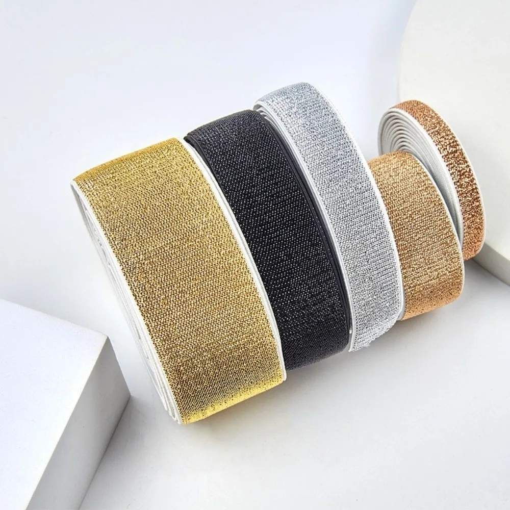 Gold Silver Lurex Glitter Elastic Band 5Yards 6mm 8mm 10mm 20mm 30mm Width Decorative Trim Tape Stretchable Material