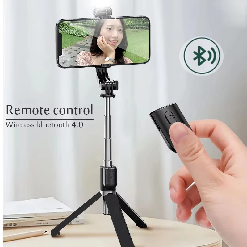 Selfie Stick wireless Bluetooth con luce di riempimento e telecomando, supporto treppiede estensibile compatibile con smartphone iPhone Android