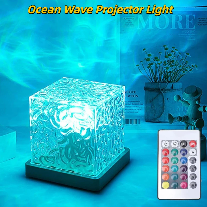 1pc Water Ocean Wave Projector Light 16 Colors Midnight Aura Aurora Glow Lamp  Home Office Bar Restaurant Underwater Room Decor