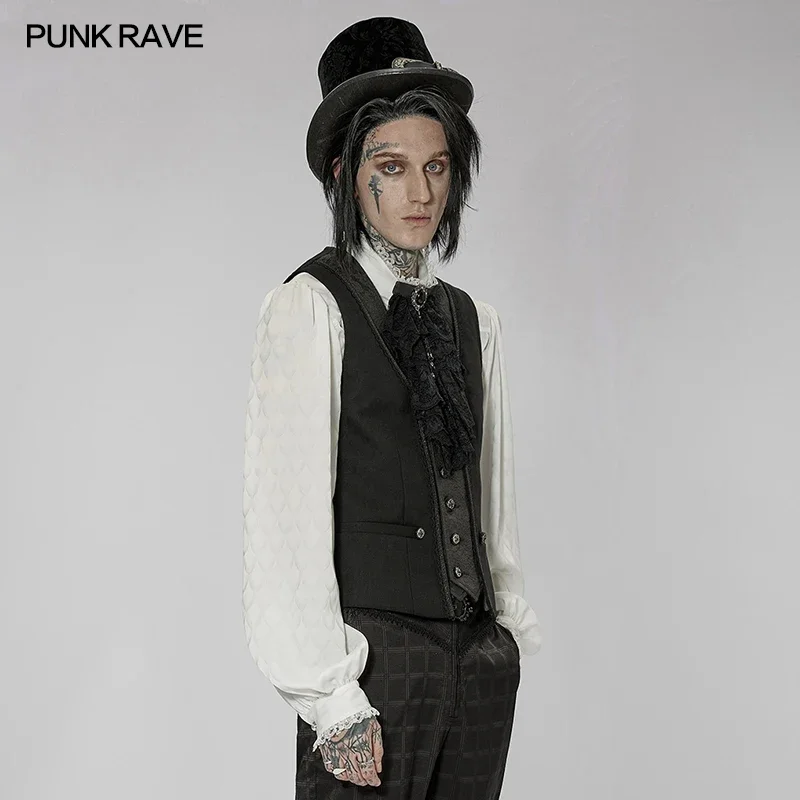 PUNK RAVE Men's Gothic Woven Jacquard Patchwork Vest Party Club Sleeveless Waistcoat Autumn/Winter 3D Carved Button