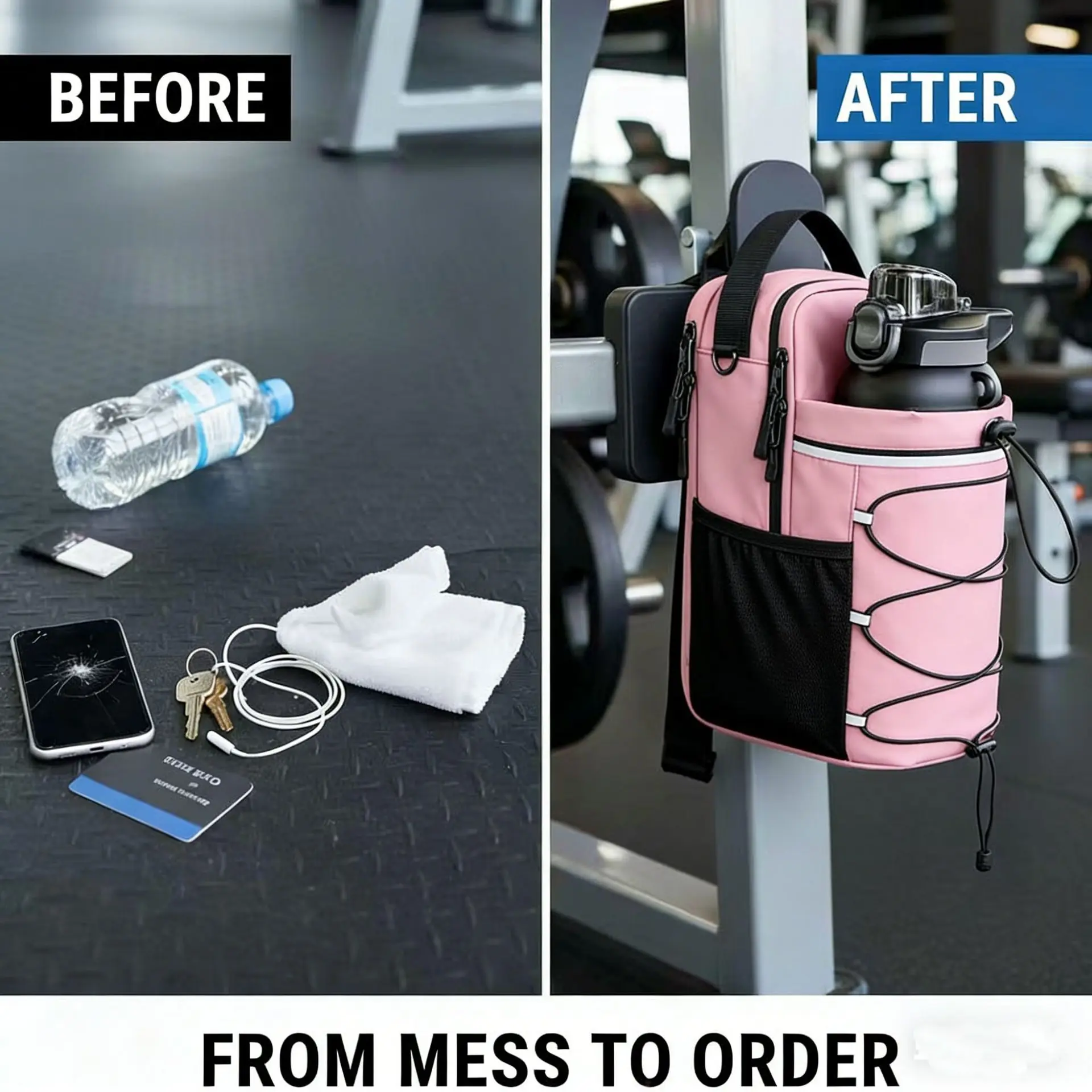 Reflective Magnetic Water Bottle Bag Sling Carrier with 3 Magnets for 46oz Bottles for Gym Outdoor Hiking Sports Night Running