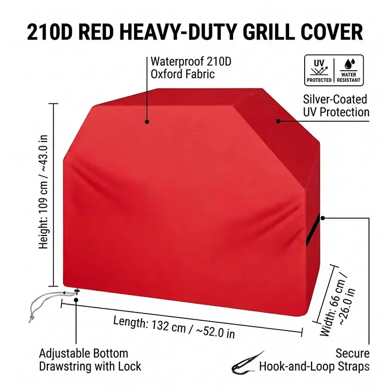 Afbeelding 3: 210D Rode BBQ Grill Barbecuehoes, Anti-stof, Waterdicht, Heavy Duty Charbroil BBQ-hoes, Buiten, Regenbeschermende Barbecuehoes
