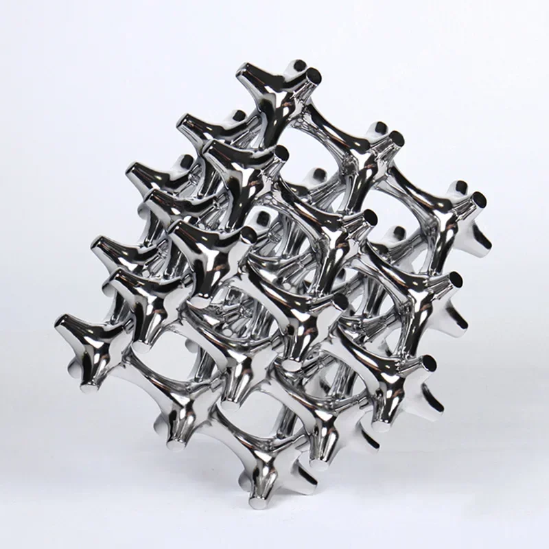 Geometric Square Sculpture Hollow Cube Resin Handicraft Silver Empty Layer Decorative Figurines Home Decoration Accessories