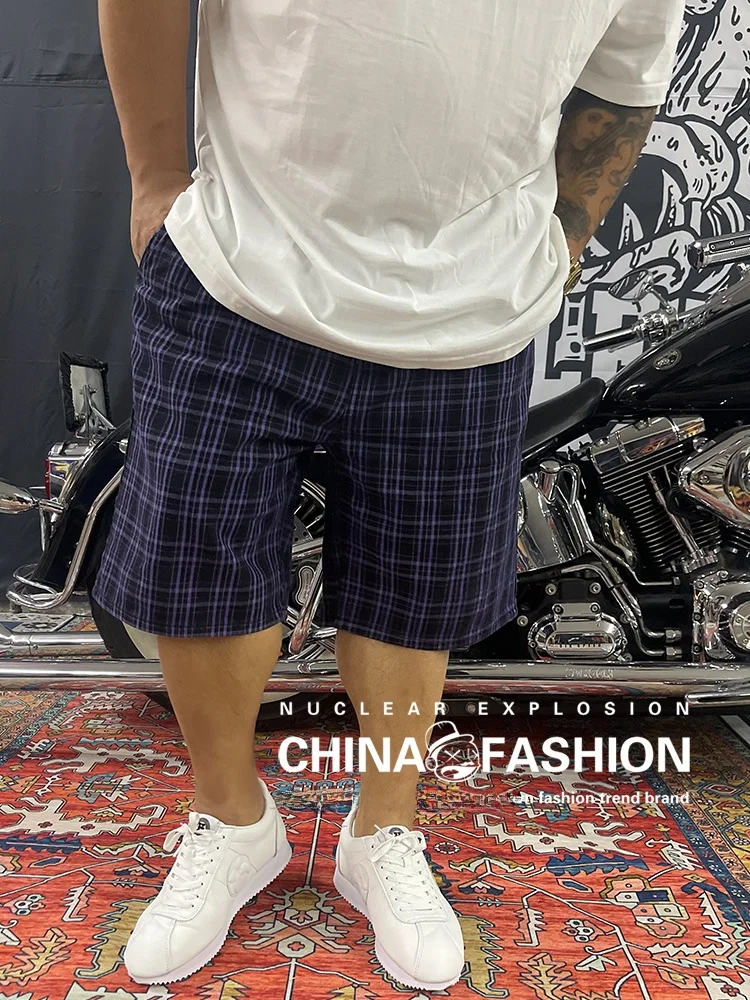 

Classic American Retro Summer Casual Loose Waist Six-Pointed Men's Shorts Cotton Plaid Pattern Fashionable Youthwear