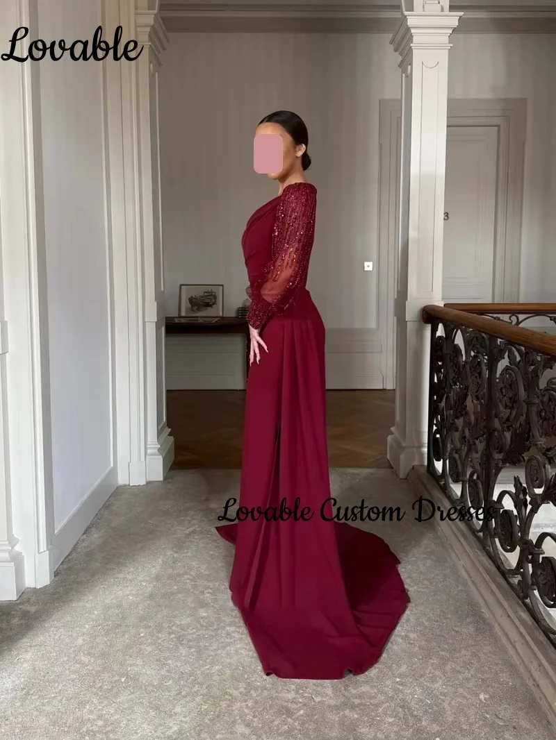 فستان سهرة نسائي A-lijn met vierkante halslijn, vloerlengte, ruches, formele gelegenheidsjurken, ritssluiting, lange mouwen, bruiloft