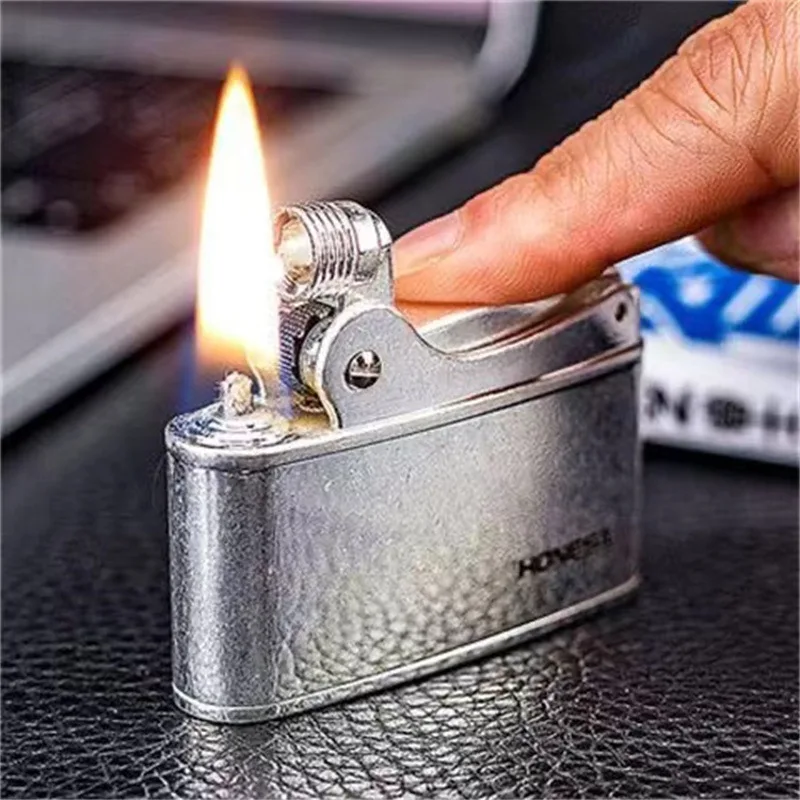 Honest Novel Vintage Oil Lighter Press Eject Ignition Zinc Alloy Retro Textured Portable Mens Smoking Gift for Cigarette Cigar