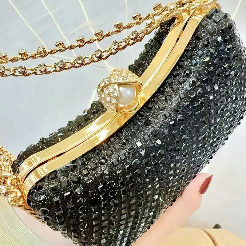 Newest Women Fashion Handbags Crystal Evening Party Bag Luxury Designer Clutch Purse Mini Black Crossbody Bag Shiny Shoulder Bag