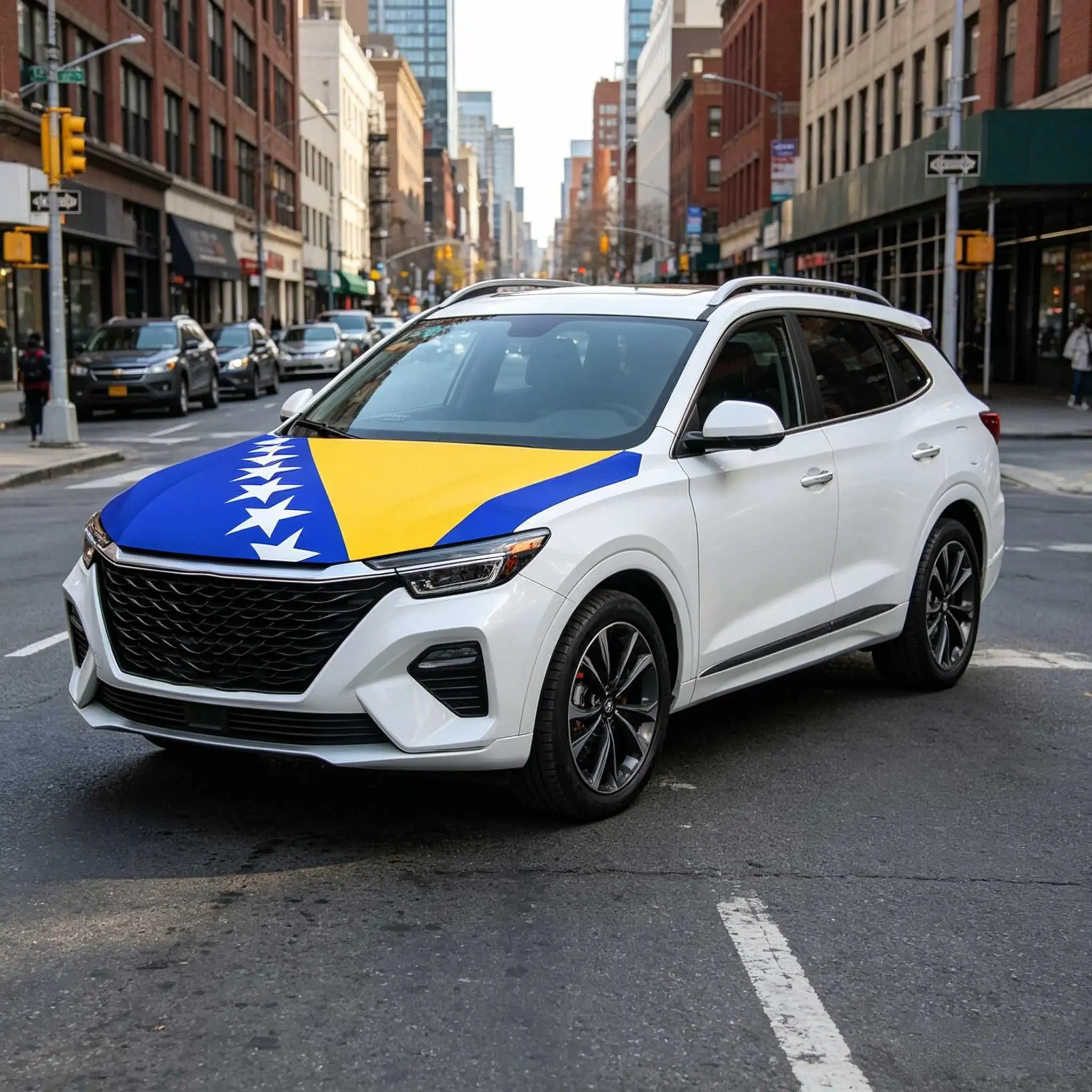 3.8x5.3fts National Bosnia and Herzegovina Flag Banner Car Hood Cover Flag Elastic Fabrics Engine Cover For Decoration