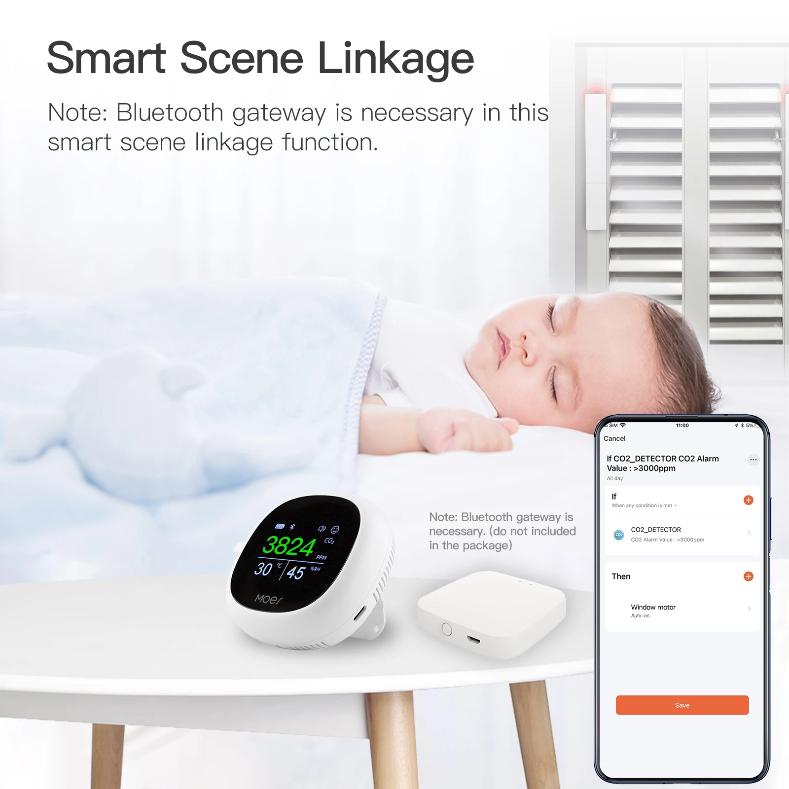MOES Bluetooth Tuya Smart 3 In 1 CO2 Meter Digital Temperature Humidity Sensor Air Quality Monitor Detector with Alarm Clock