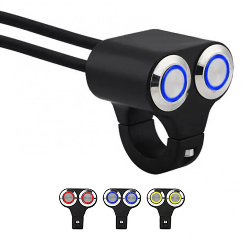 25mm Motorcycle Handlebar Manual-return Button LED Light Lamp Control Switch