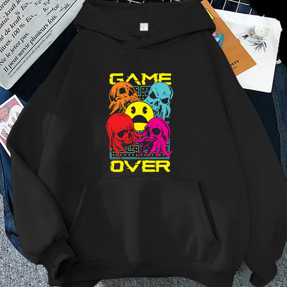 

Personalized Graffiti Mechanical Skull Pattern Men Women Hoodies Funny Game Harajuku Print Unisex Top Casual Loose Sweatshirt