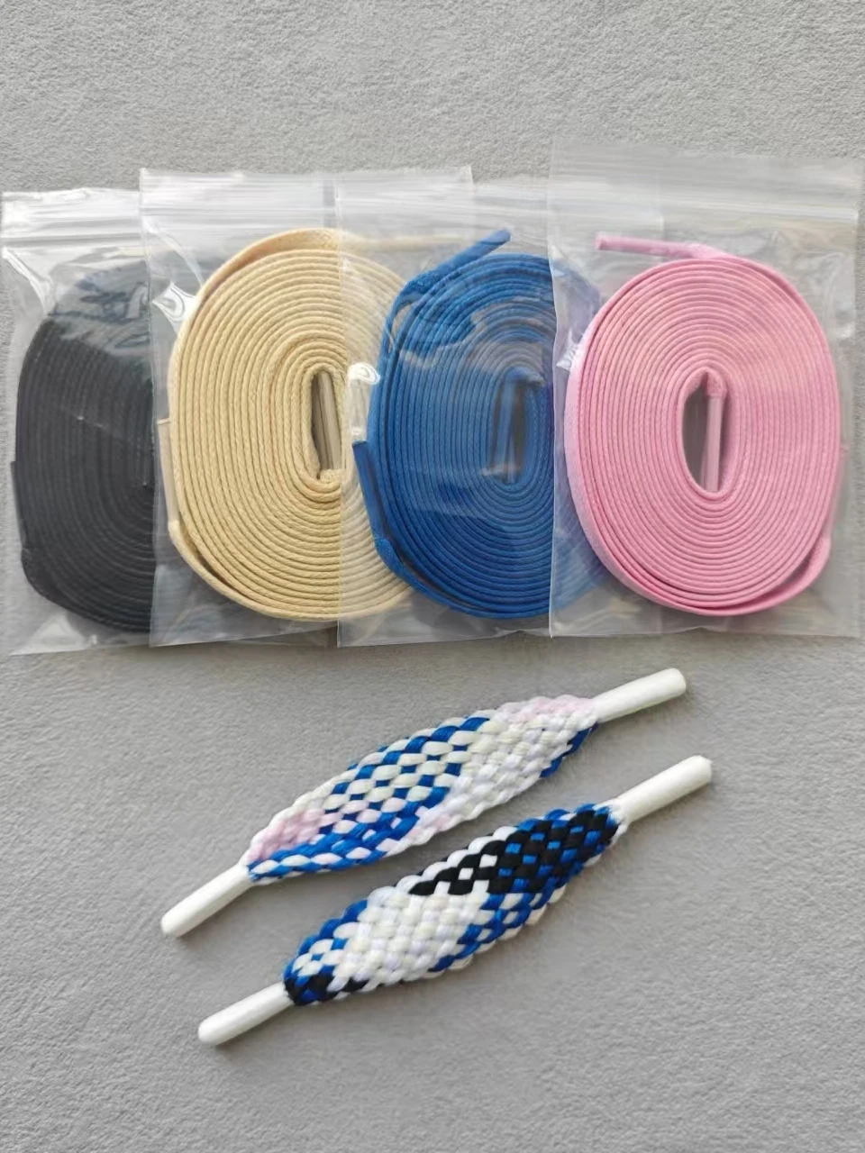 Wax-treated Shoelaces for TS Hooked Design 2nd Generation Blue And White Decorative Rope Shoe Accessories