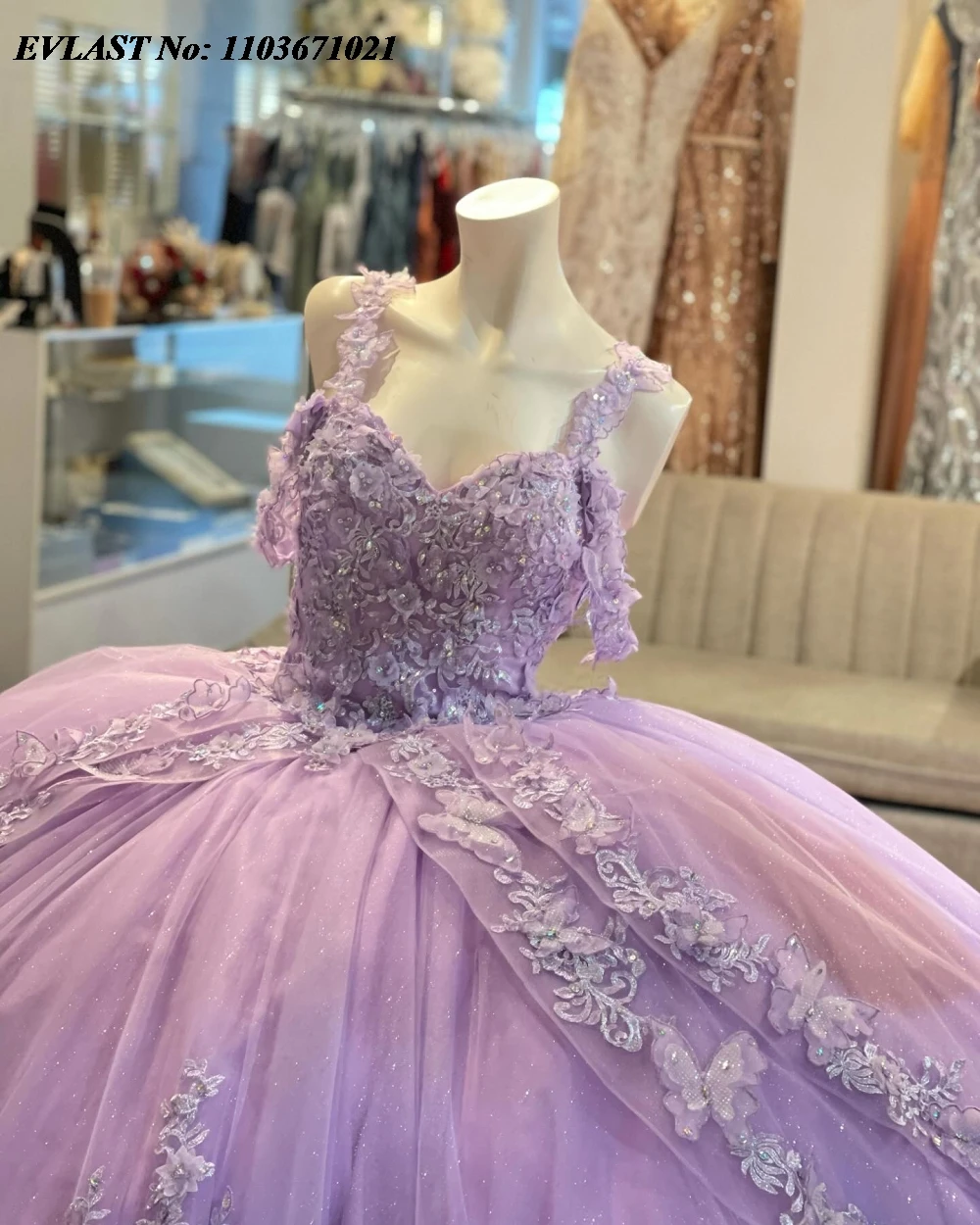 EVLAST Customized Lavender Quinnceanera Dress Ball Gown 3D Floral Applique Beading Tiered Sweet 16 Vestidos De 15 Anos SQ652