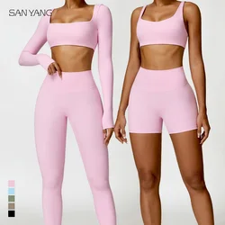 Conjunto de Yoga para mujer, ropa deportiva de 2 piezas, Sujetador deportivo de cintura alta, Leggings de gimnasio, traje de entrenamiento de manga larga, ropa activa