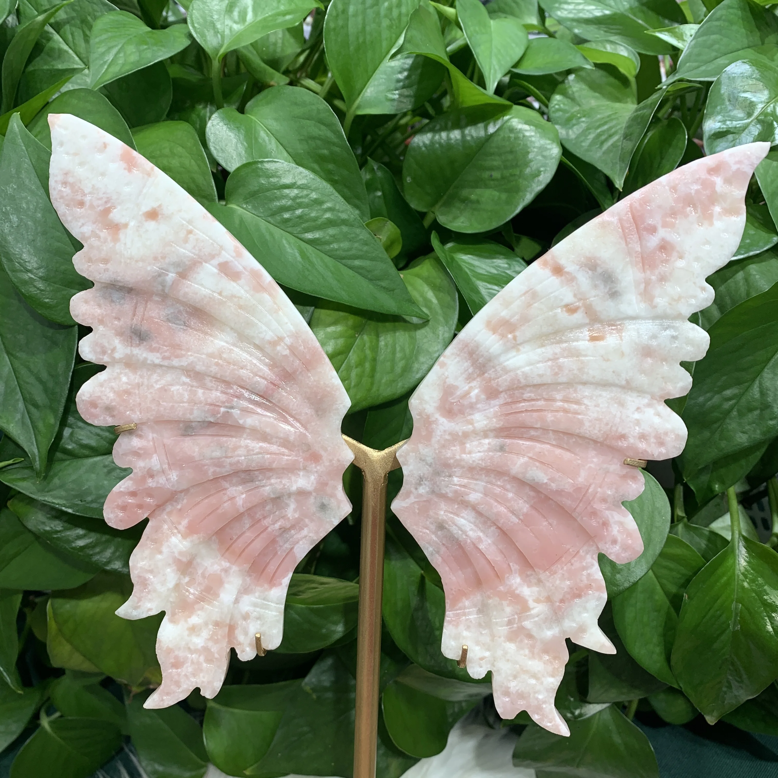 Natural Rouge jasper hand carved Butterfly wings Figurine crystal Wings Sculpture with showing stand for Craft Decoration