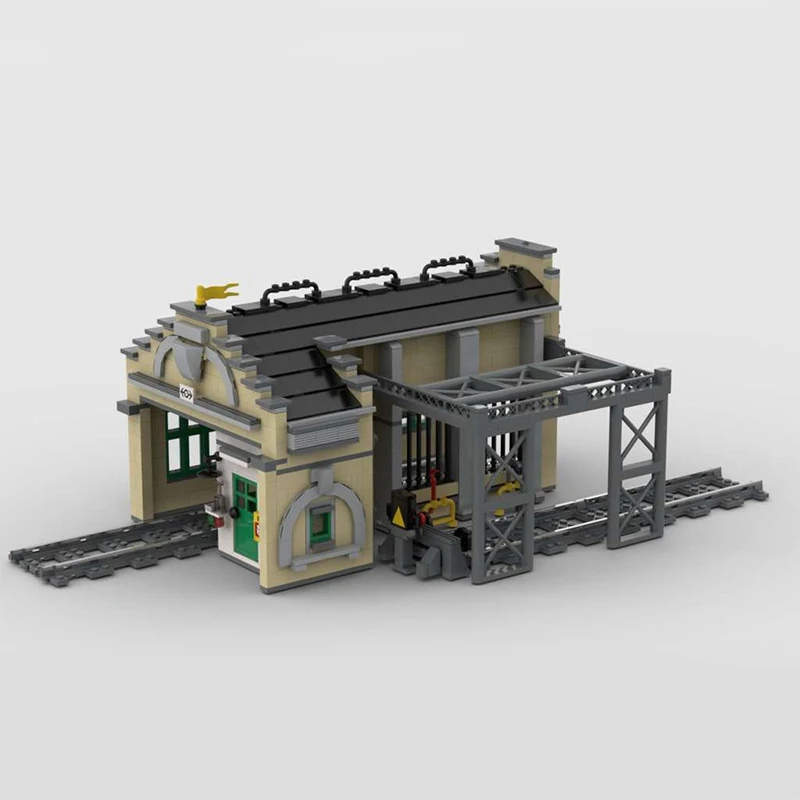 qwert City Street View Model MOC Building Bricks Retro Train Station Scene Modular Technology Gift Holiday Assemble Children Toy