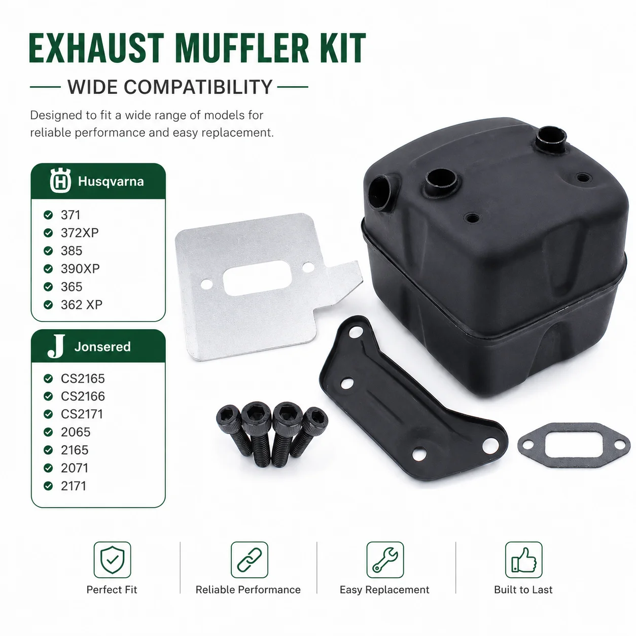 Exhaust Muffler Kit For Husqvarna 362 365 371 372 385 390 XP Replaces 503765301 with Gasket Bracket Cooling Plate Chainsaw Parts