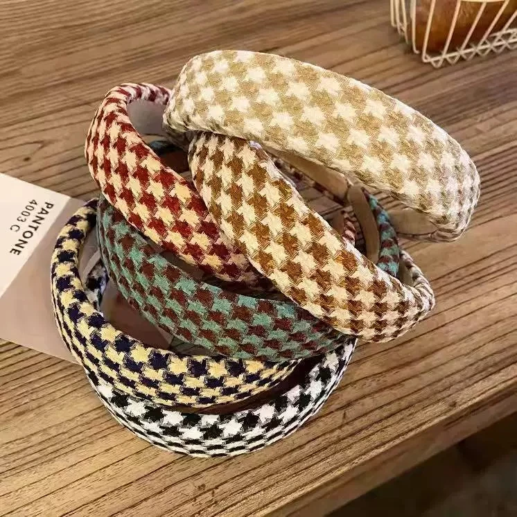 الكورية houndstooth الرجعية واسعة الحواف عقال للنساء الفرنسية تنوعا دبابيس الشعر دبابيس الشعر بسيطة دبابيس الشعر الضغط دبابيس الشعر