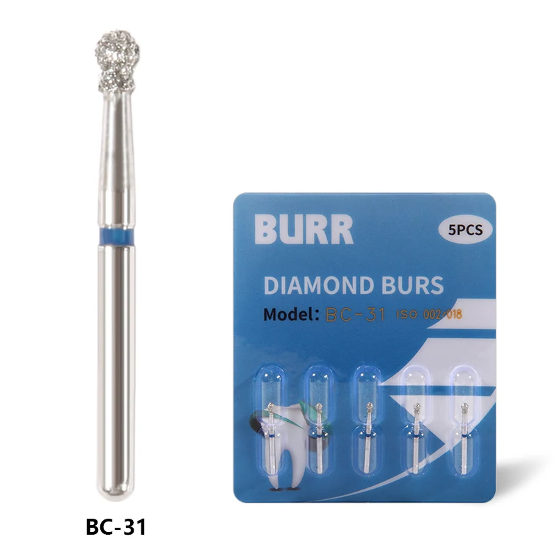 Brocas de Diamante Dentárias para Polimento De Dentes, Material De Aço Inoxidável, Alta Velocidade Handpiece, Diâmetro 1.6mm, 5Pcs por Caixa