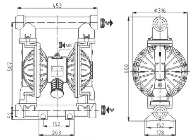 Electric Stainless Steel Air Operated Double Diaphragm Pump Chemical Transfer Mud Sludge Industrial Pump