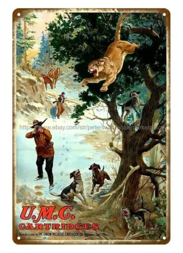 1930s Hunting rifle dog UMC Ammunition Cartridges metal tin sign retro signs sign