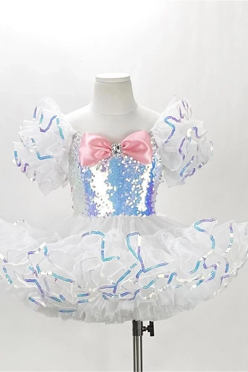 Falda de princesa de gasa esponjosa con lentejuelas para niña pequeña, ropa de actuación de baile moderno para niños, nueva