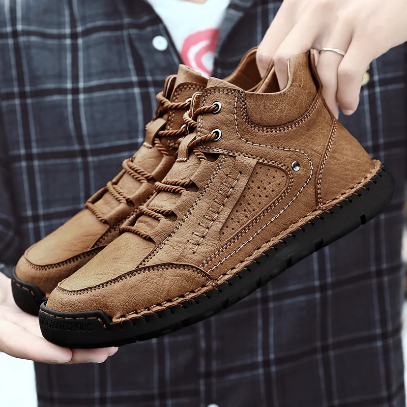 

Fashion Luxury Men's Casual Shoes Genuine Leather Man Ankle Boots Outdoor Walking Sneakers Breathable Work Boots Leisure Boots