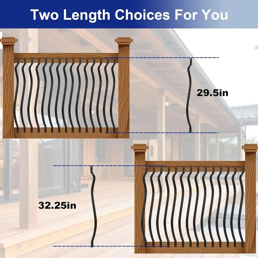 25-Pack 32.25 Metal Staircase Spindles with Screws, Wavy Design Outdoor Porch Railing