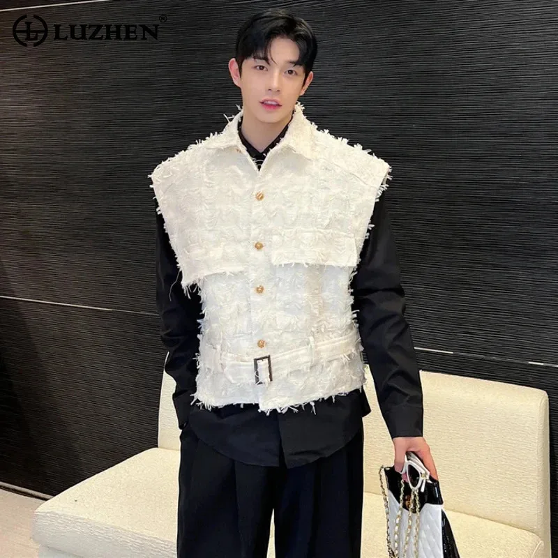 LUZHEN Tassels Burr Design Waistcoat Trendy Korean Men Vest Jacket Fashion Sleeveless 2024 Street Korean Clothes Original LZ5340