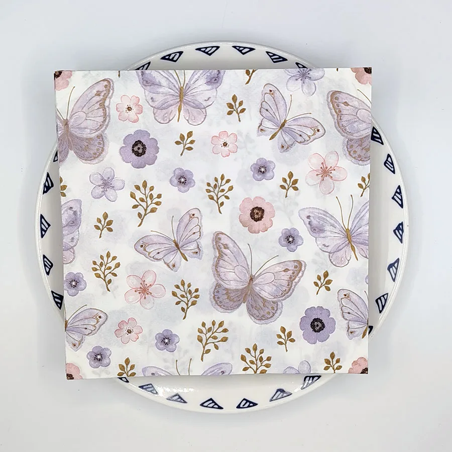 Printed Napkins Western Restaurant Dessert Shopping Paper Hotel Wedding Mouth Cloth Fresh Butterfly Colorful Napkins Decoupage