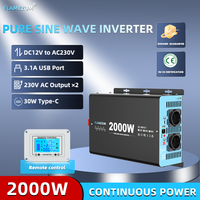 2000W Continuous Power Pure Sine Wave Inverter Peak Power 4000W DC 12V to AC 230V 50HZ EU Socket LCD Car Voltmeter Converter