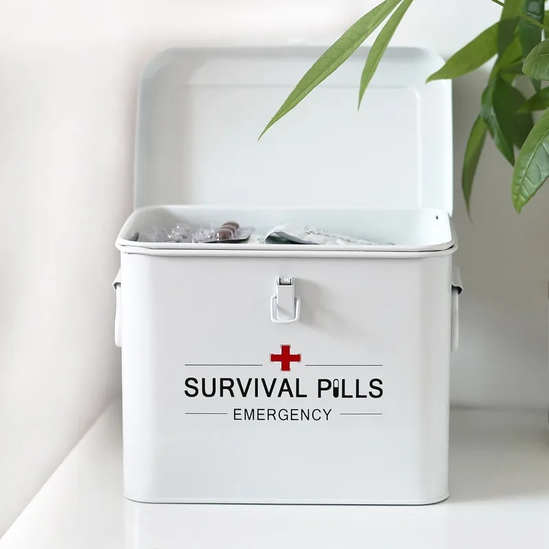 Large Capacity Family First Aid Kit with Lock Portable Metal Organizer Multi-Layer Emergency Storage Box for Home