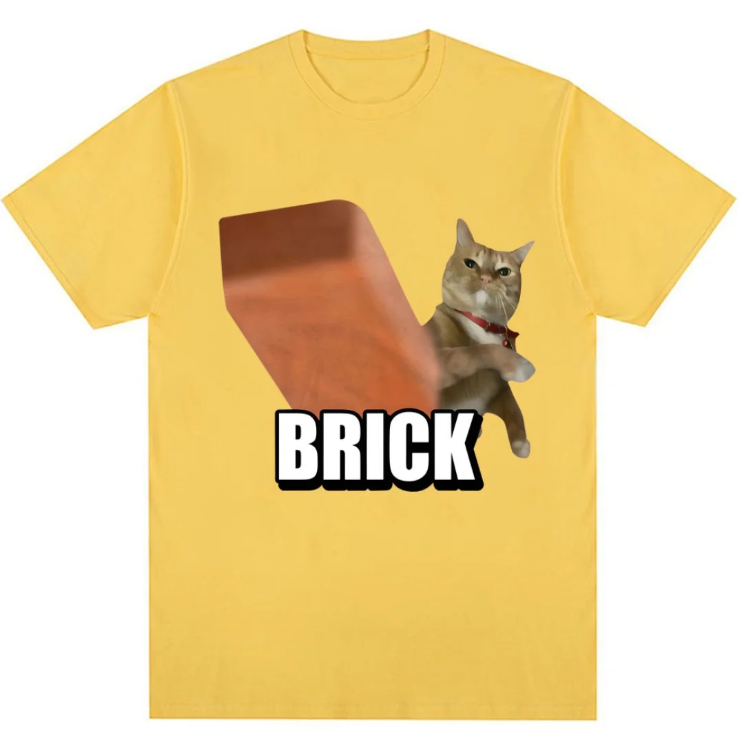 مضحك القط رمي الطوب ميمي الجرافيك تي شيرت الصيف موضة الرياضة القطن الخالص تي شيرت رجالي ملابس الأطفال المحملة Y2k امرأة