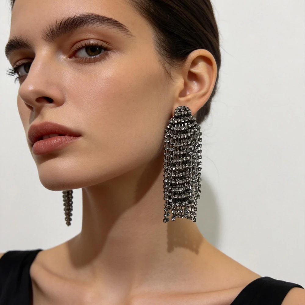 

Elegant Luxury Crystal Tassel Earrings Pave Rhinestone Earrings Women's Wedding Earrings Jewelry Accessories