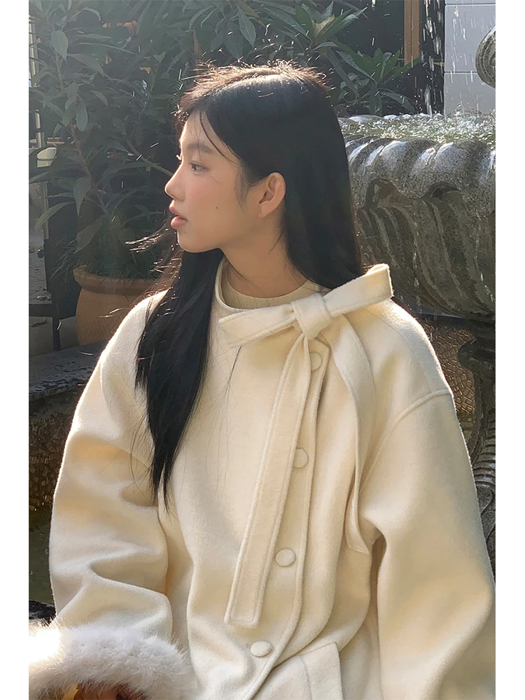 

Красное шерстяное пальто Celebri для женщин, осенне-зимнее, средней длины, из твида и хлопка, с узлом, в корейском стиле, верхняя одежда для дам