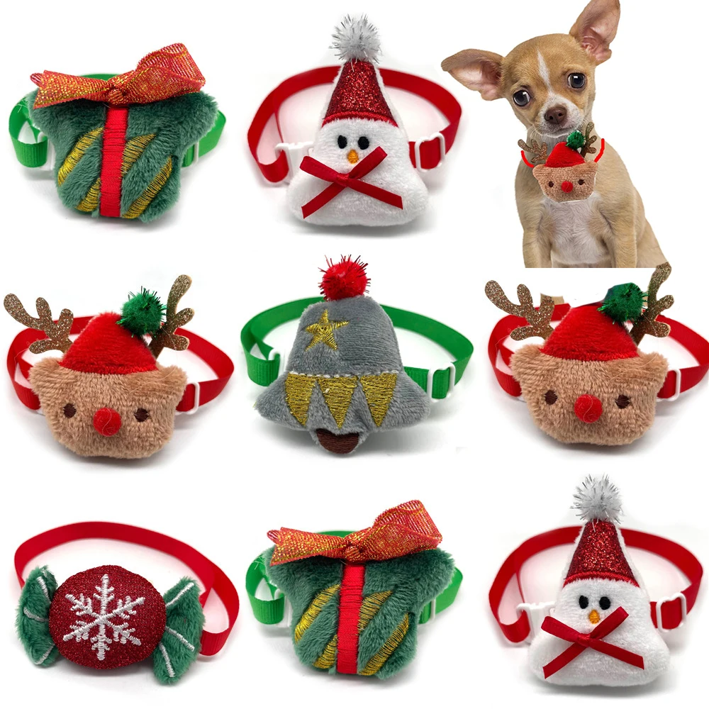 New Christmas Dog Bow Tie Adjustable Pet Collar Bowknot Snowman Deer Gift Pattern Dog Cat BowtieDog Grooming Pet Acessories