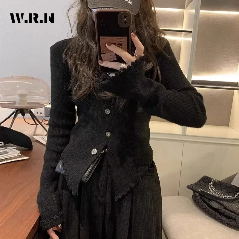 2024 Autumn Hotsweet Long Sleeve Single Breasted Ladies Cardigans Women Gyaru Solid Color Knitting Casual O-Neck Sexy Sweater