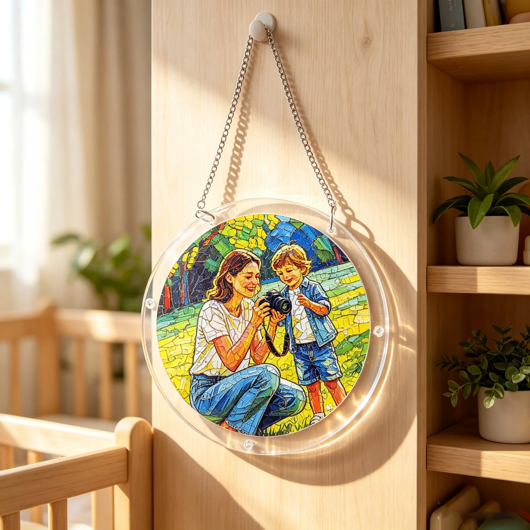 Personalized Photo Acrylic Jigsaw Puzzle Suncatcher Custom Text Stained Glass Style Window Hanging Ornament DIY Home Decor Gift - view 3