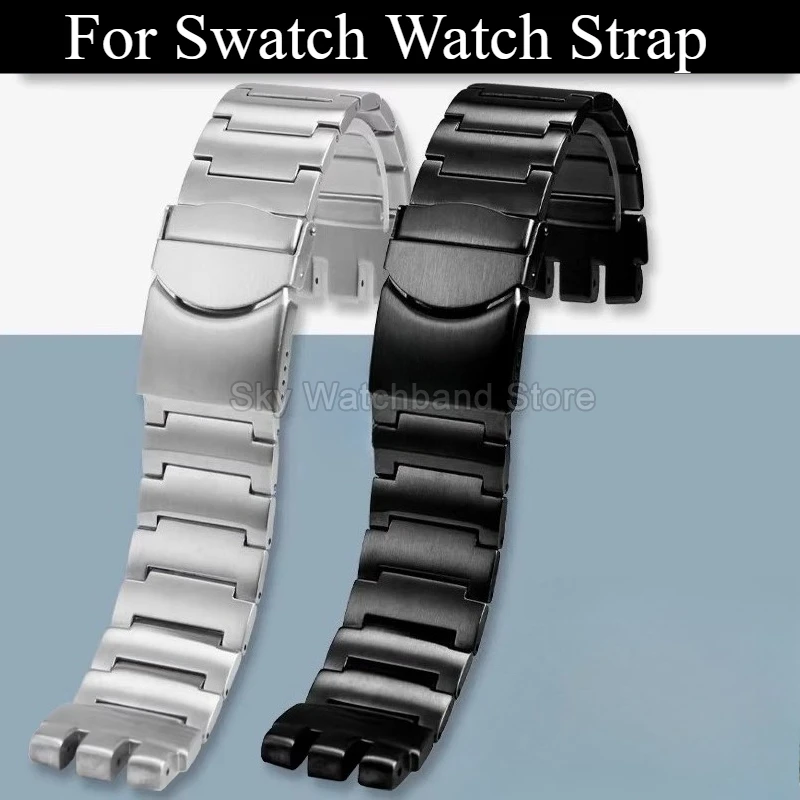 For Swatch 23mm Stainless Steel Watch Strap with Concave Convex Interface and Stainless Steel Buckle for Durable Everyday Wear