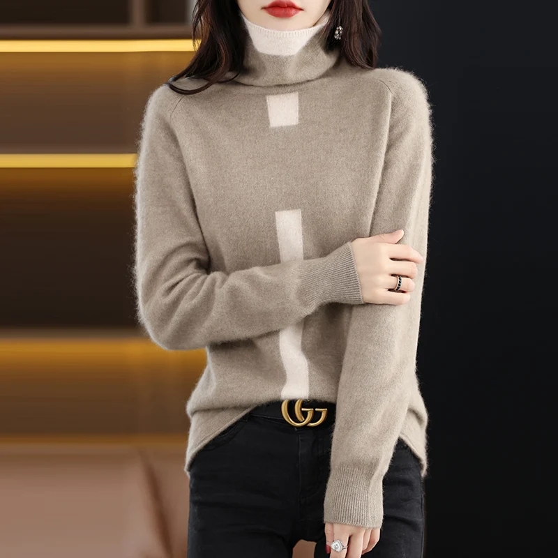 Women's Mink Cashmere Pullover High Neck Long Sleeve Autumn/Winter Fashion Warm Sweater Turtle Neck Luxury Women's Top Jumper