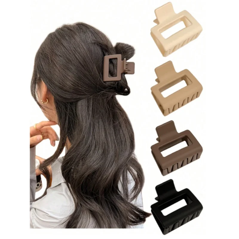 

4pcs Frosted Rectangular Hairpin Half Hair Clip on The Back of The Head in Autumn and Winter Shark Clip Simple