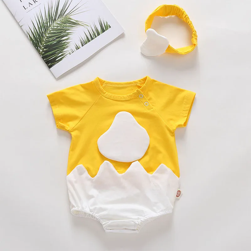 Newborn Creative Egg Print Jumpsuit Short-sleeved O- neck Romper Baby Romper Baby Hundred Days Photography Props