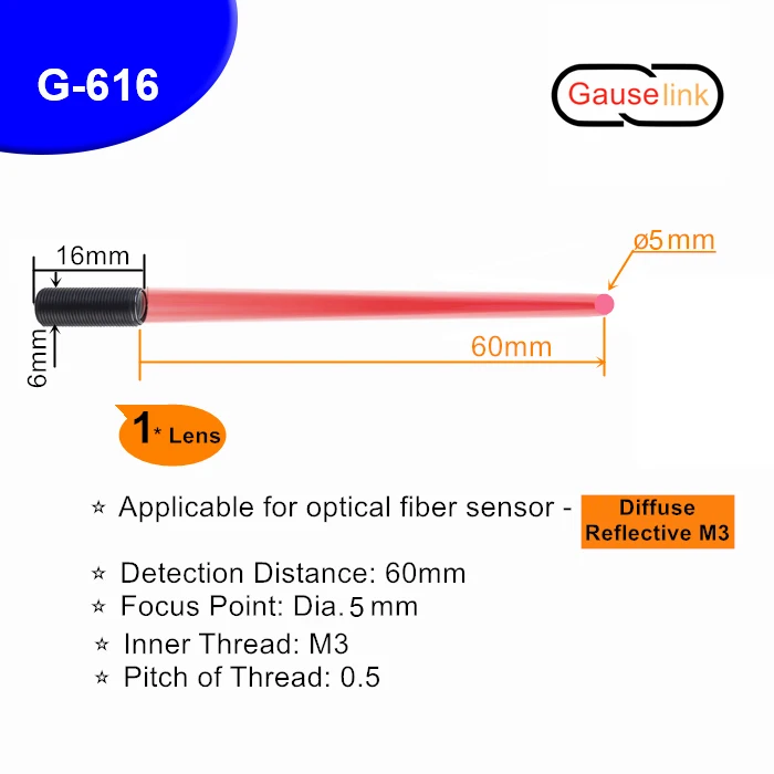 Optischer Fasersensor, Fokuslinse, Spiegel, optisch, M3, M4, M6, für diffuse reflektierende Durchgangsstrahl-Lichtschranke, Gauselink – Detail 11