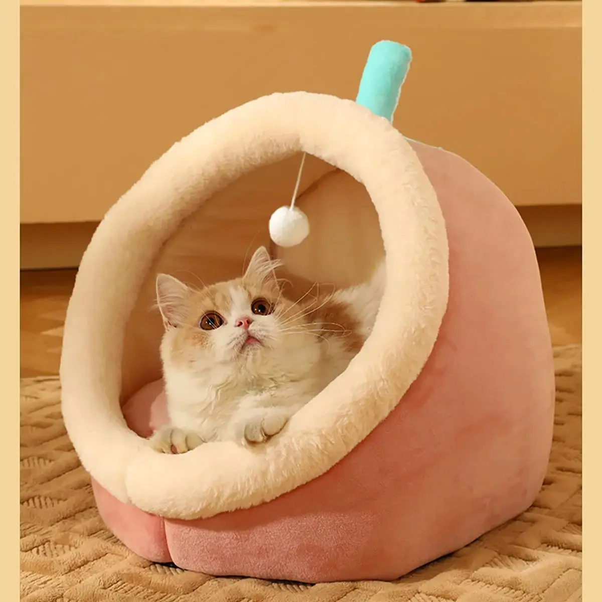 Cradle Cat Bed Comfortable Cat House PP Cotton with Interactive Toys and Non-slip Bottom and Sense of Security Cave Cats Beds