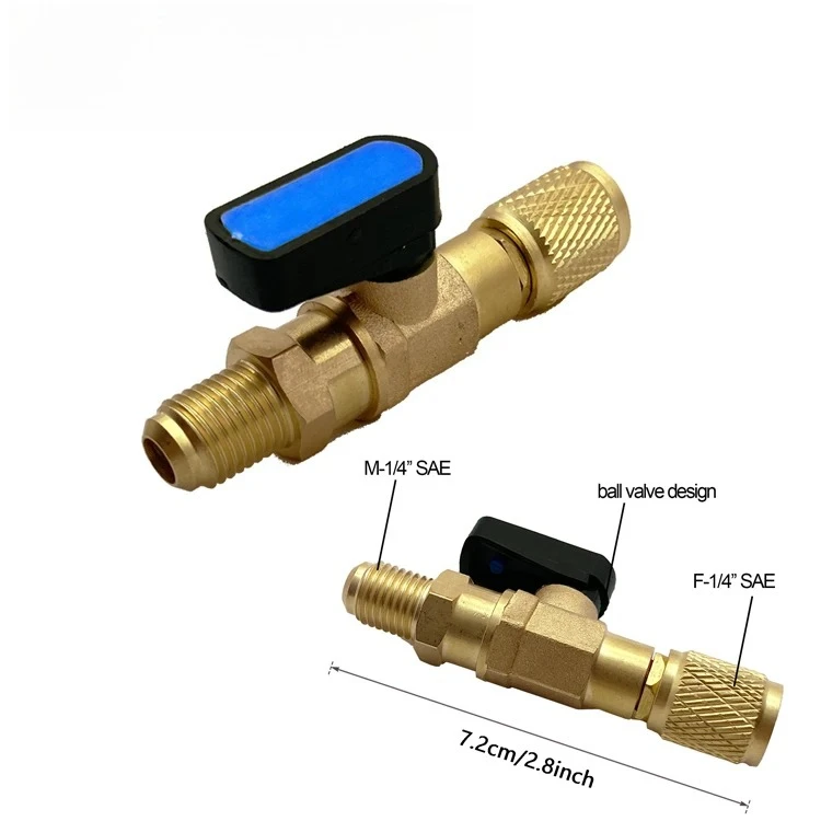 Air Conditioning Refrigerant Ball Valve 1/4" SAE Straight Shut-Off Valve for R22 R410 Charging Hoses AC Refrigerant