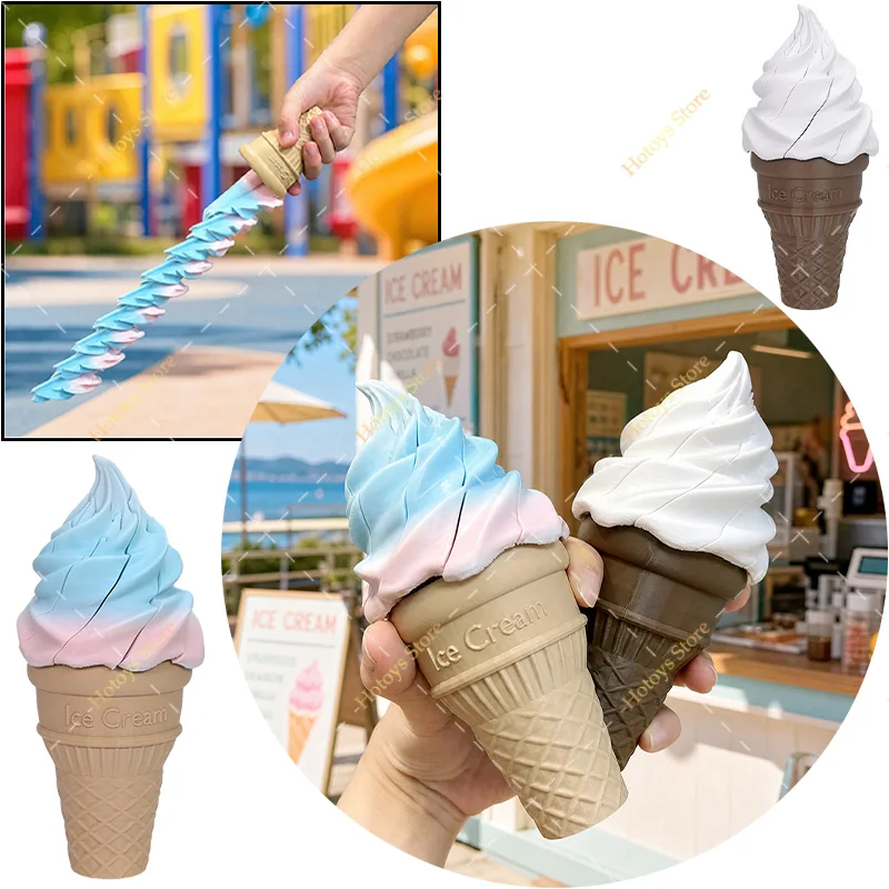 3D Printed Ice Cream Retractable Sword Novelty Fidget Toy Cute Telescopic Ice Cream Cone Stress Relief Prank Toy Birthday Gift