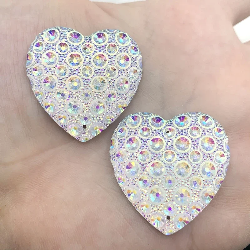 10pcs 35mm resin Heart rhinestone flatback cabochon Gems for DIY jewelry craft wedding decoration 2 holes button -T15